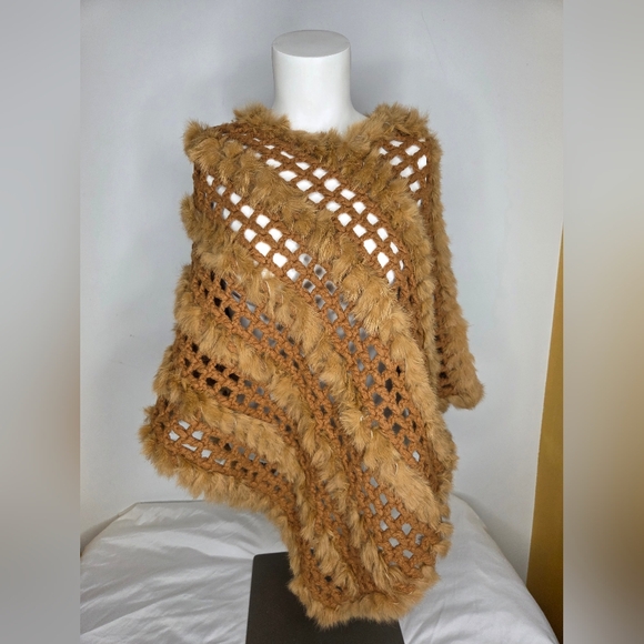 Neiman Marcus Sweaters - Neiman Marcus Brown Ponchi Wool and Cashmere with Rabbit Fur Trim